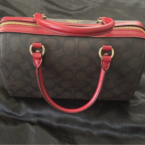 Coach Rowan Satchel in Signature Canvas (Brown and Red) - Picture 3 of 6